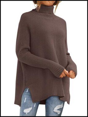Chunky Knit Oversized Turtleneck Batwing Pullover Sweater